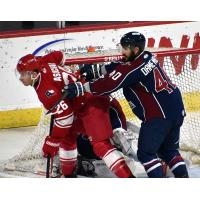 Allen Americans' Spencer Asuchak versus Tulsa Oilers' Olivier Dame-Malka