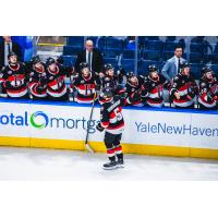 Belleville Senators centre Wyatt Bongiovanni along the bench