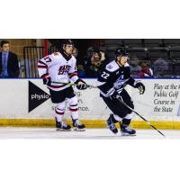 Wichita Thunder forward Michal Stinil (right) vs. the Rapid City Rush