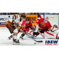 Indy Fuel goaltender Ben Gaudreau awaits a Fort Wayne Komets shot